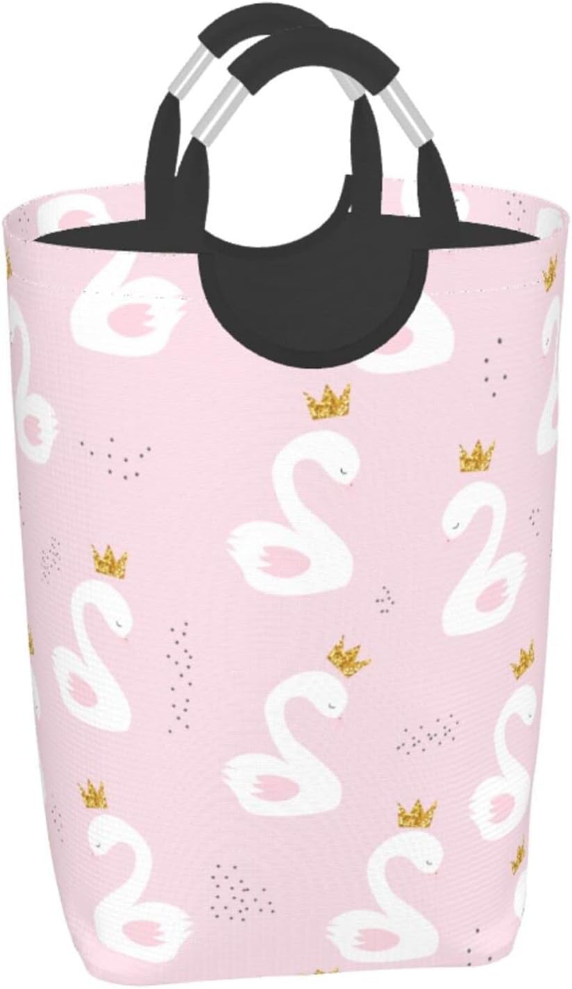 Cute Swan Princess with Crown Laundry Basket with Handles Laundry Hamper Toys Storage Organizer Foldable Bucket Washing Bin Dirty Clothes Bag for Home Bathroom Bedroom Dorm