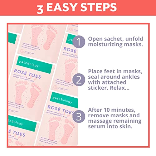 Patchology Rosé Toes - Softening Heel And Foot Mask - Soft Feet Treatment With Strawberry Scent And Resveratrol For Renewed Skin Soft Feet - Foot Masks For Dry Cracked Feet (1 Pair) #TOP3