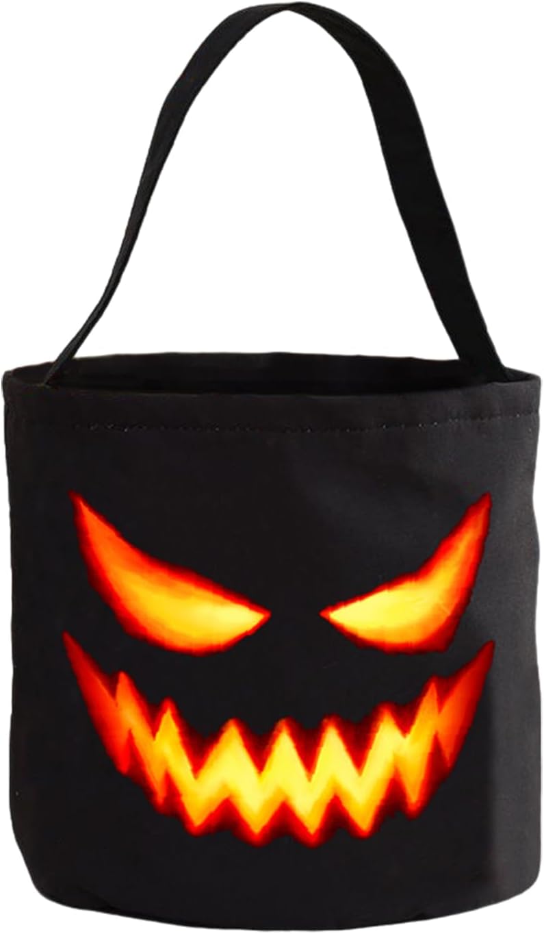 Halloween Treat Bags Scary Face Trick or Treat Bag Creepy Look Candy Bags Non-Woven Tote Bags with Handles Portable Collapsible Candy Present Bags for Party Decoration Favor Supplies