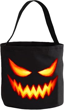 Halloween Treat Bags Scary Face Trick or Treat Bag Creepy Look Candy Bags Non-Woven Tote Bags with Handles Portable Collapsible Candy Present Bags for Party Decoration Favor Supplies