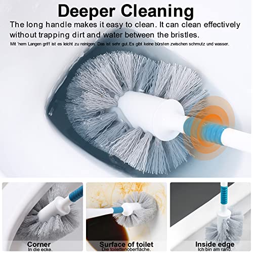 2 Pack Toilet Bowl Brush Long Handle Wall Mounted Toilet Brush For Bathroom With Easy Handy Flexible Bristles Curved For Deep Cleaning Toilet Scrub Brush The Rim Household Cleaning Brush（Blue/Grey） #TOP3