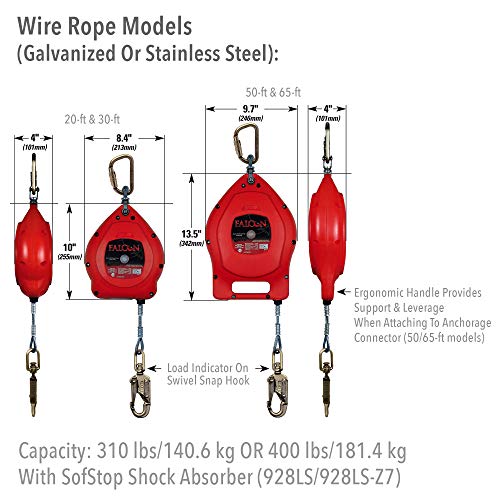 Image of Miller by Honeywell Falcon 50-Foot Galvanized Cable Self-Retracting Lifeline with Tagline and Carabiner, 310 lb. Capacity (MP50G-Z7 /50FT)
