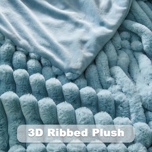 NEWCOSPLAY Faux Fur Ribbed Twin Blanket for Couch, Blue, 60"x80" by NEWCOSPLAY - Used condition - Image 5