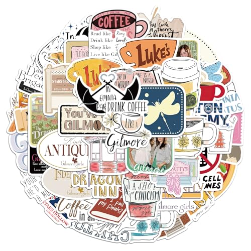 Image of 52Pcs Gilmore Girls Stickers Pack, Waterproof Vinyl Decals for Laptop, Journal, Water Bottle - Aesthetic Doodle Stickers for Scrapbooking and Customization