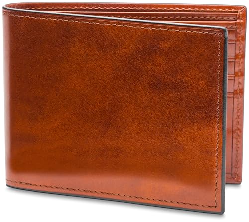 Bosca Men's Leather Wallet - Old Italia Bifold Wallet For Men Made From Full Grain Italian Leather, 11 Card Slots, ID Window, Divided Currency Well, Gift-Ready Packaging - Amber Brown2