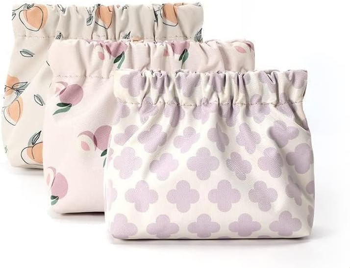 Miniatura 2 de 3 piezas Bolsa de cosméticos de bolsillo con tapa de presión, impermeable pequeña bolsa de maquillaje para bolso, mini kit de viaje de