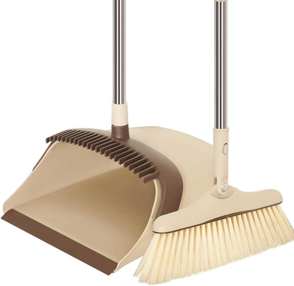 Broom and Dustpan Set, 180 ° Rotation Angle/4.5cm Scraping/Sweeper and Dust Pan Combo with 93cm Long Handle for Household Cleaning Sweeping Dustpan Sweepers