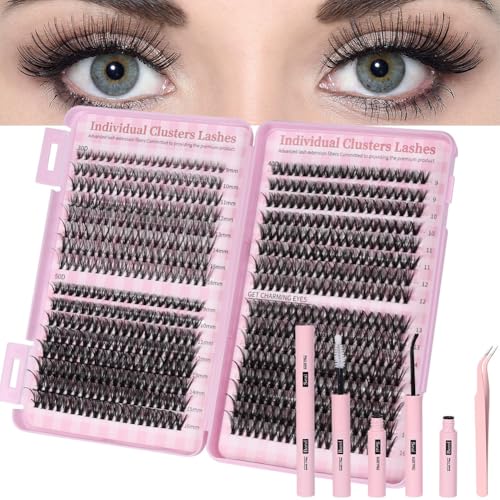 Aomig Pestañas Postizas, 640 Pcs Kit Profesional de Pestañas Pelo a Pelo DIY, Longitudes 9-16mm, Material Ecológico y Herramientas Incluidas para un Look Natural, HR-01