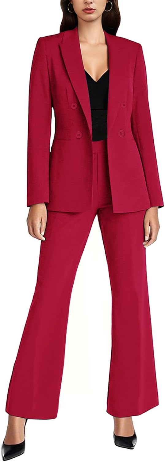 Agenlulu Women's 2 Piece Suits Business Casual Outfits Long Sleeve Solid Blazer Pantsuits Professional Office Work Sets