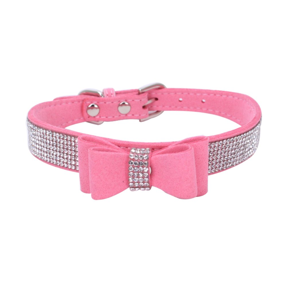 Newtensina Fashion Dog Collar with Bow Tie Bling Puppy Collar with Bow for Dog - Pink - M