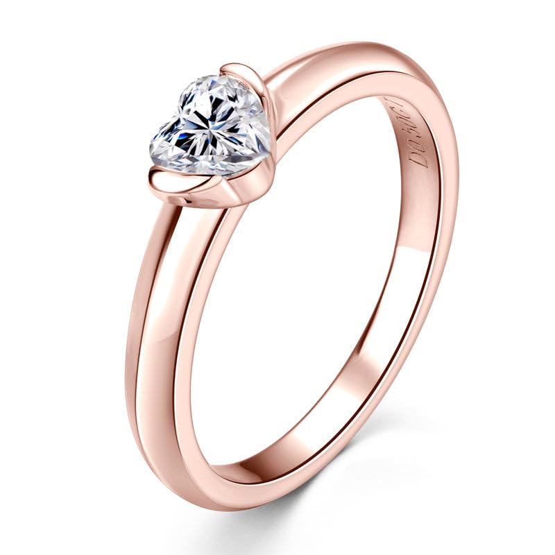 Moissanite Heart Engagement Ring | Lab Grown 0.5ct Diamond & Rose Gold Plated Ring | Sterling Silver Rings for Women | Engagement Rings for Women | Diamond Wedding Bands | Non Tarnish Wedding Jewelry