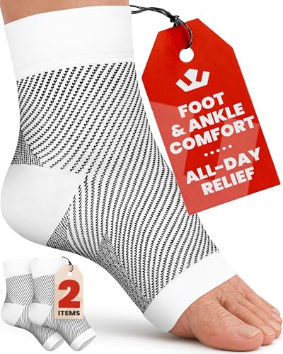 Image of KEMFORD Ankle Compression Sleeve - 1-Pair, Plantar Fasciitis Braces - Open Toe Compression Socks for Swelling, Sprain, Neuropathy, Foot Arch Support for Men and Women - 20-30mmhg, M, White and Black
