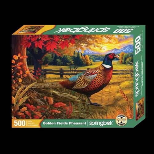 Rompecabezas Springbok de 500 piezas Golden Fields Pheasant para adultos, piezas de corte único, hecho en EE. UU. con materiales ecológicos y temática de fauna en otoño miniatura 2