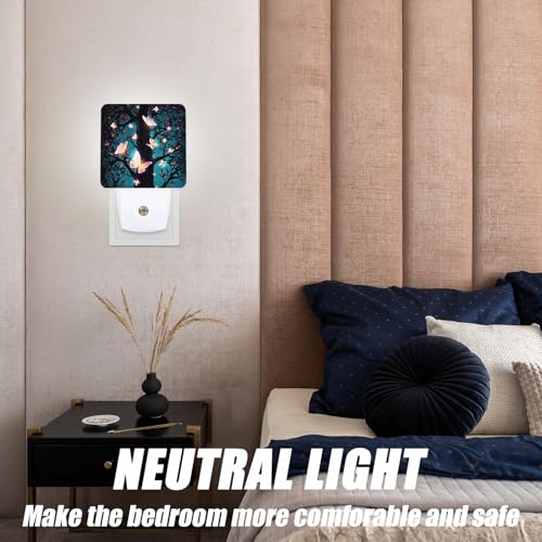 Image of Magical Butterflies Night Light,Forest Nightlight Plug into Wall,LED Lamp,Suitable for Bedrooms,Kitchens,Toilets,Etc.Auto Sensor Dusk to Dawn,Energy-Saving