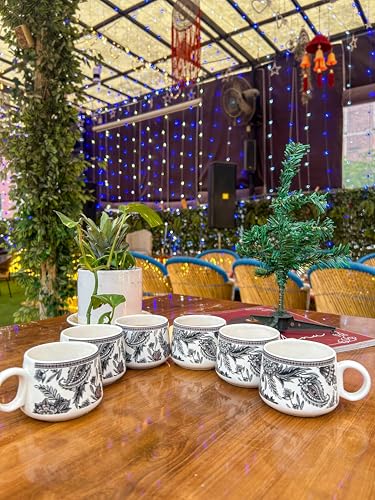 Image of 'Garden Bliss' Premium Ceramic Tea Cup Set with Kettle & 6 Cups | Floral Printed Ceramic Cup with Teapot | Handcrafted, Microwave & Dishwasher Safe | Tea Serving Set for Home, Office & Gifting