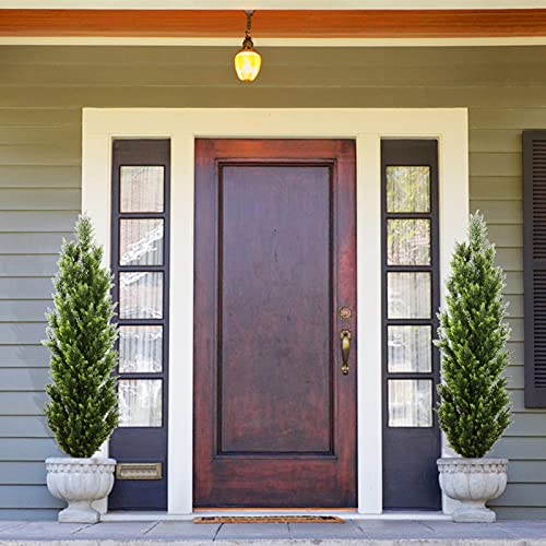 THE BLOOM TIMES 2 Pack 5 Foot Topiary Trees Artificial Outdoor Cedar Pine Fake Trees Potted UV Rated for Front Porch Faux Plants Indoor Decor 5ft