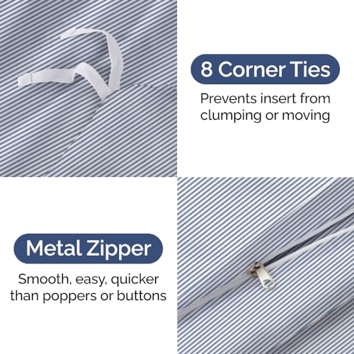 Image of Duvet Cover Cal King Size Set - Extra Soft Cal King Duvet Cover 104 inch x 98 inch with 2 Pillow Shams for Women, Men, Kids & Teens - Comfy, Breathable, Hotel Luxury w / Zipper Closures & Ties (Blue Stripes)