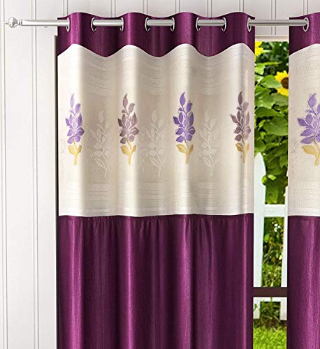Image of Polyester Floral Patch Printed Curtains for Home Decor, Windows, Door, Long Door (Set of 2 Pcs) (Wine 7 Feet)