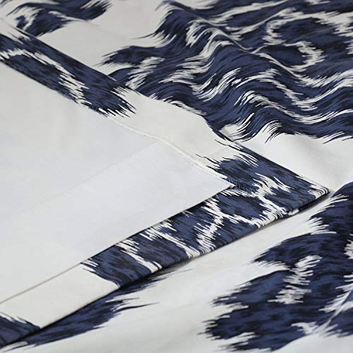 Image of HPD Half Price Drapes Ikat Printed Curtains Luxury Damask Cotton Curtains 96 Inches Long (1 Panel) Room Darkening Window Curtains for Bedroom & Living Room, 50W x 96L, Ikat Blue Damask