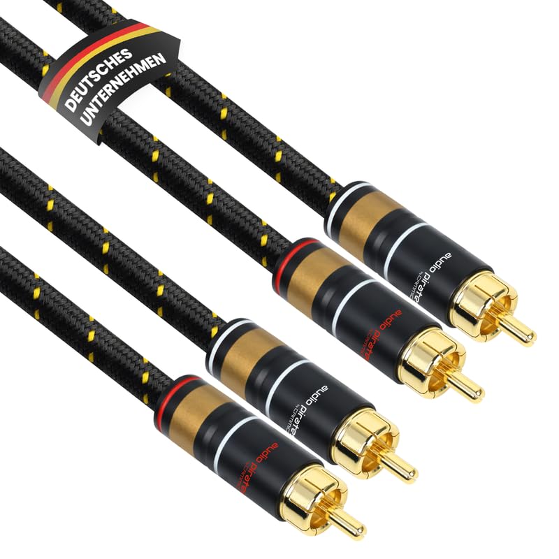 audio pirates by cammica kabel cinch, 2 x wtyczka RCA na 2 x wtyk RCA, kabel audio | High-End kabel audio ze złotymi stykami i wbudowaną funkcją rozdzielacza (10 metrów)