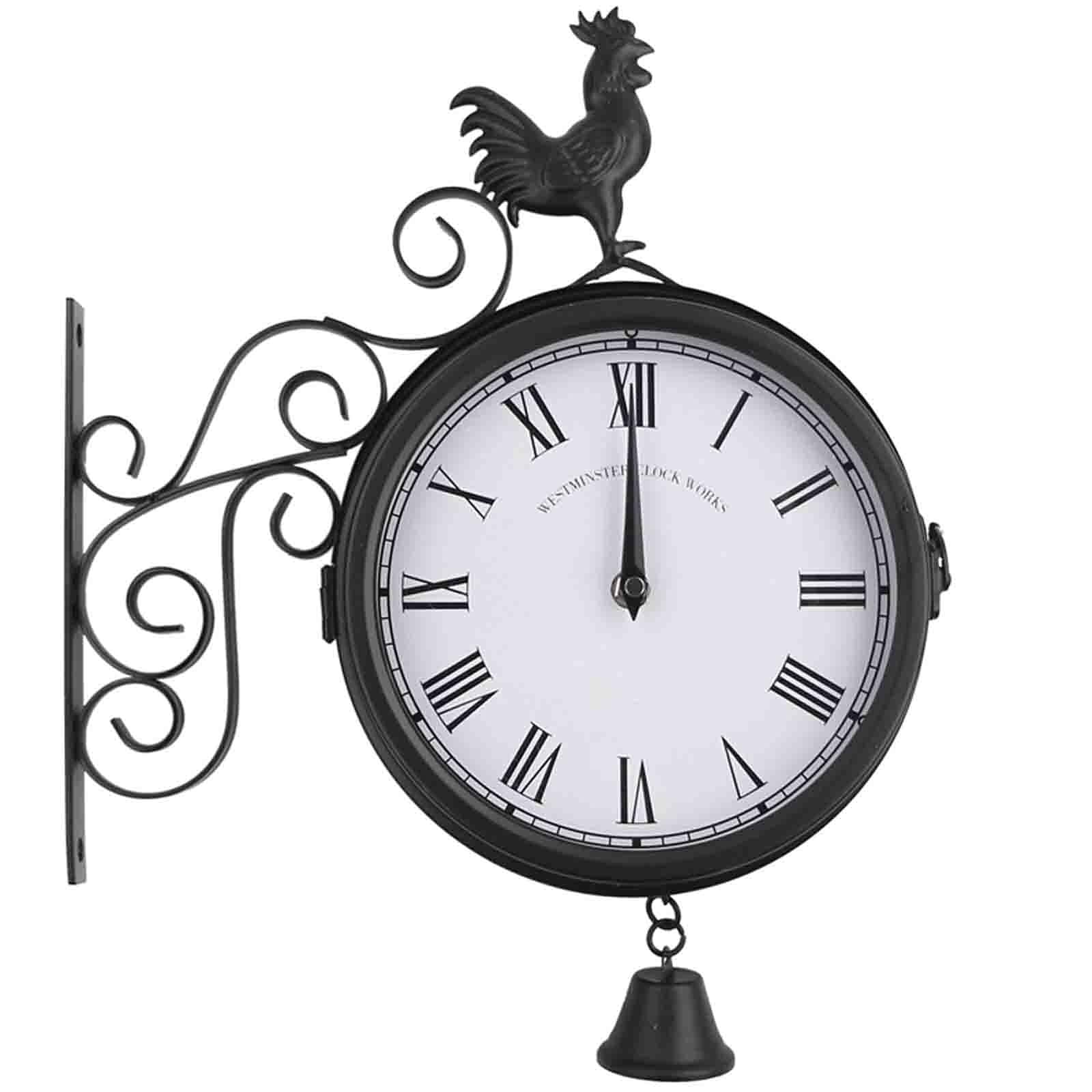Horloge à Quartz Silencieuse Double Face Rétro avec Fleuron d'Oiseau en Fer