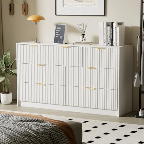 Image of 3 Piece Modern Bedroom Set, 7 Drawer Dresser with 2 Nightstands, White