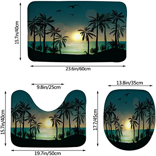 Badezimmerteppich-Set, 3-teilig, Summer Beach Night Palm Sunset, waschbare Badeteppiche, rutschfest, mit Rückenpolster, Konturteppich und Toilettendeckelbezug – Bild 3