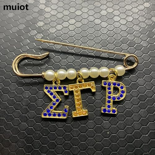 Image of Golden SIGMA GAMMA RHO Sorority Pearl Brooch - Simple Pin With Rhinestone Letter Detail, SGR Letter Design - Elegant Sorority Letter Pin