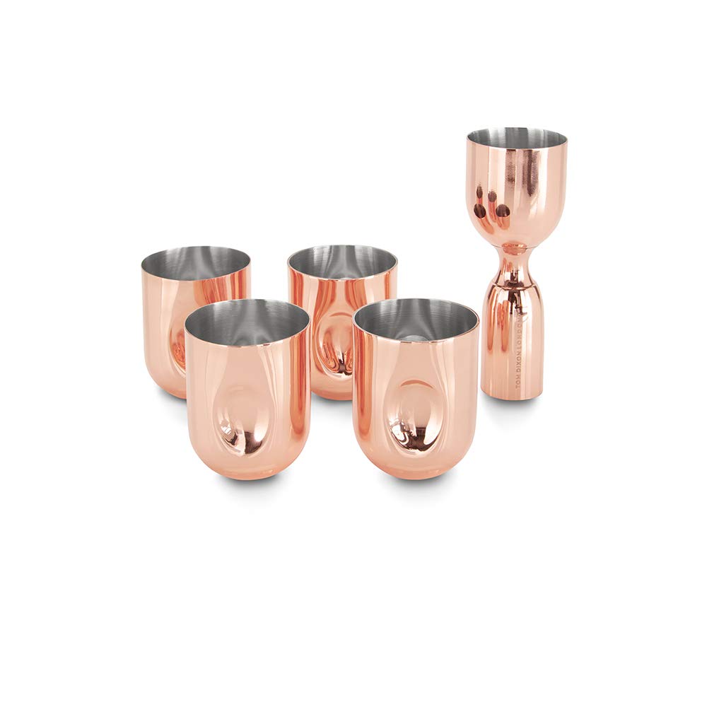 Tom DixonPlum Shot Giftset | Luxury Shot Gl | Futuristic Copper-Plated Design | Includes Four Shot Gl and Spirit Measure | Ideal Gift - Copper