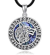 CHENGHONG Wolf Kette 925 Sterling Silber Wikinger Halskette Wolfskopf-Amulett Ornamente Vegvisir ...