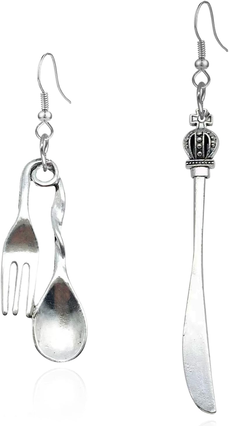 Punk Gothic Earrings for Women Chef Gift Fork Earrings Creativity Tableware Spoon Fork Asymmetry Dangle Earrings Baker's Gift