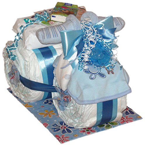 Großes Windeldreirad Boy 40tlg. in blau für Jungen. Tolles Geschenk zur Taufe oder Geburt Windeltorte Cover