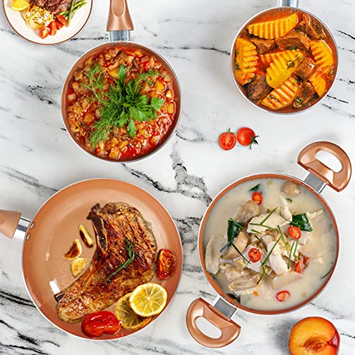 M Melenta Pots And Pans Set Ultra Nonstick, Pre-Installed 11Pcs Cookware Set Copper With Ceramic Coating, Stay Cool Handle & Nylon Kitchen Utensils, Gas/Induction Compatible, 100% Pfoa Free #TOP5