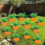 HeQiD 12 Set Easter Yard Carrot Decorations, Easter Yard Carrots Decorations Sign with Simulation Green Plant, Easter Carrot Yard Decorations Stakes, for Outdoor Easter Decorations Spring Lawn
