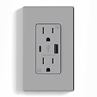 Vista 18 de ELEGRP Cargador USB de pared, receptáculo USB con puertos USB tipo A y tipo C, enchufe dúplex de 15 amperios resistente a manipulaciones NEMA 5-15R