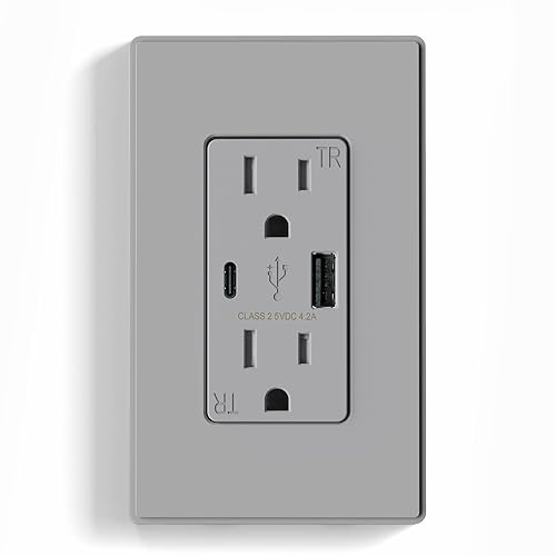 Miniatura 37 de ELEGRP Cargador USB de pared, receptáculo USB con puertos USB tipo A y tipo C, enchufe dúplex de 15 amperios resistente a manipulaciones NEMA 5-15R