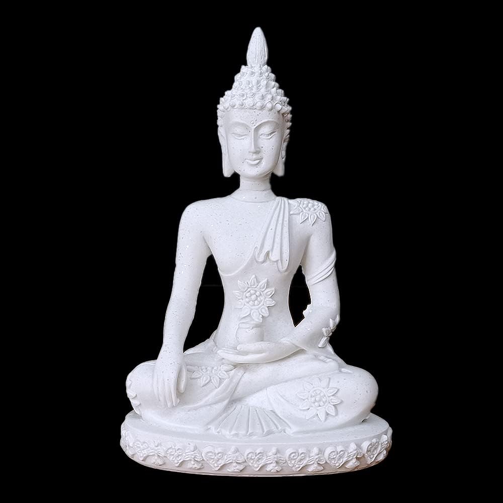 HYFAN Mini Sandstone Buddha Yoga Meditation Statue Harmonious Figurine Collectible Craft Feng Shui Sculpture Decor for Home Office Shelf Desktop (White 2 image 2