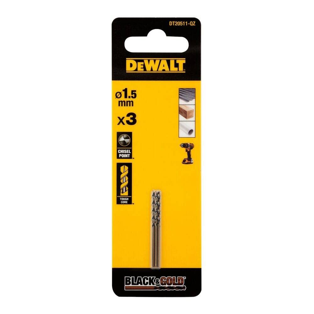 Dewalt Black/Gold & Hss Drill Bits (3) 1.5Mm