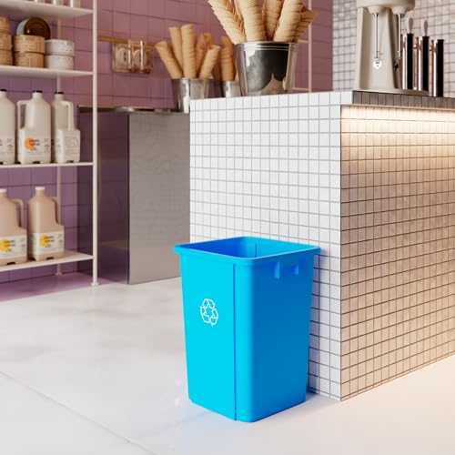 Image of 19 Gallon Blue Square Commercial Trash Garbage Can | Outdoor Office Restaurant School Kitchen