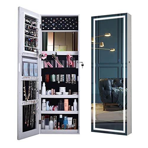 JRZTC Armoire de Rangement pour Bijoux et Maquillage, boîte à Bijoux de Rangement en Miroir de Maquillage à l'intérieur, Armoire à Bijoux Murale, avec lumières LED Cover