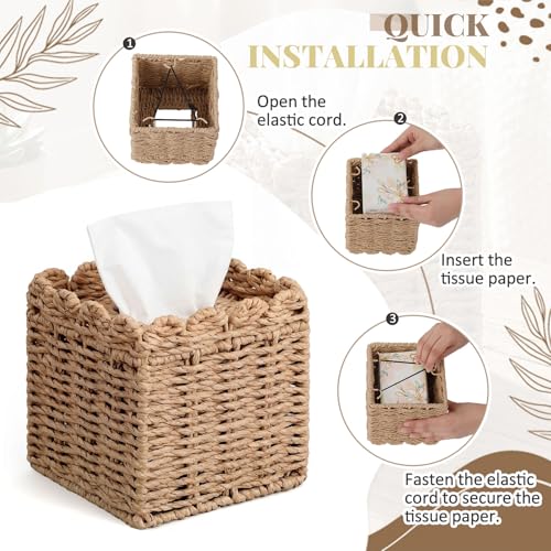 Chengu Scallop Tissue Box Cover, 5.9 Inch Paper Rope Rattan Square Boho Decorative, Woven Facial Tissue Holder, Creative Desktop Storage Ornament for Living Room, Bathroom, Toilet and Study by CHENGU - Image 3