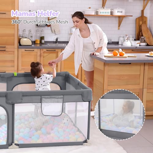 Dripex Laufstall Baby, Laufgitter 120×180cm, atmungsaktiv, Hellgrau – Ansicht 4