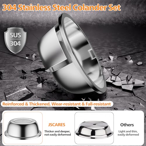 image for JSCARES 304-Stainless-Steel Colander with Mixing Bowls, 5-Quart Large 