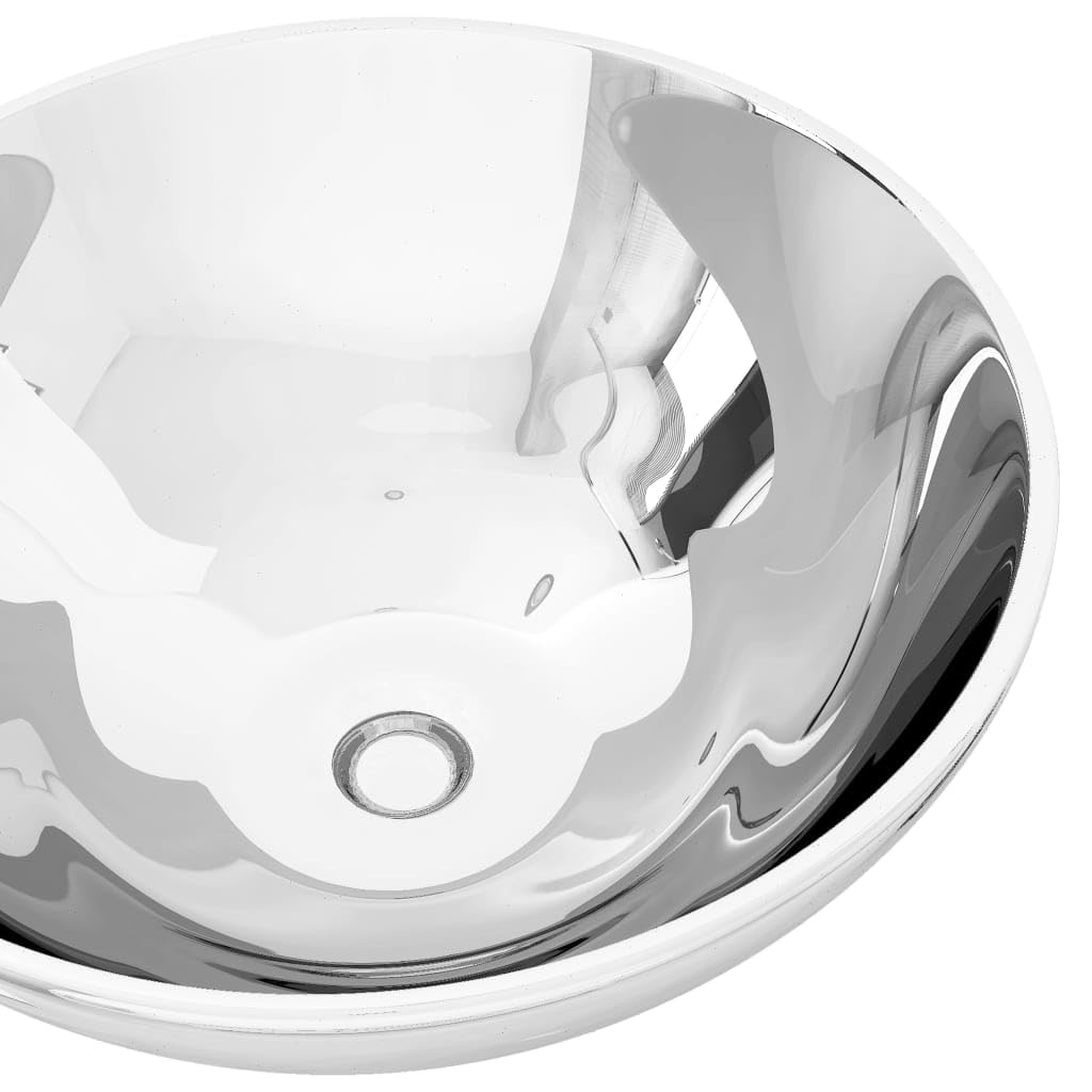 Lavabo 32,5 x 14 cm Cerámica Plata | Diseño redondo contemporáneo, acabado brillante, fácil de limpiar, para baño o vestidor
