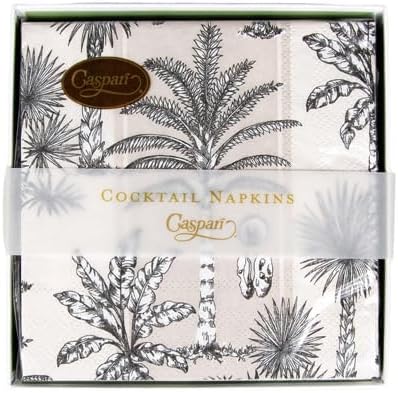 Caspari Southern Palms Flax & White Boxed Cocktail Napkins - 40 Per Box-3 Units