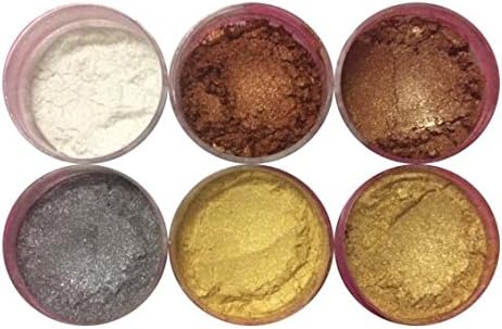 LUSTER DUST SET : (6 COLORS: EGYPTIAN GOLD, LUSTER GOLD, LUSTER PEARL, GOLDEN BRONZE, COPPER, FOSSIL SILVER)) (4 grams each Container) By Oh! Sweet Art Corp