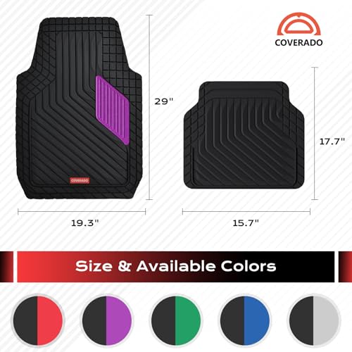 Image of Coverado Car Floor Mats Full Set - Heavy-Duty PVC Floor Mats with Purple Metallic Heel Pad, All-Weather Protection for Front & Rear, Non-Slip Backing, Easy-Clean Interior Liners