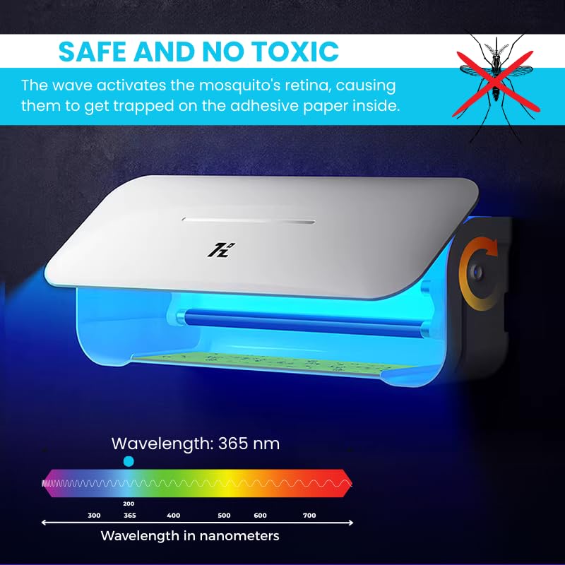 Lampada Antizanzare Elettrica 220V 10W UV 365nm, Trappola Insetti Interno Esterno 50-100m², Silenziosa Senza Chimici, con 10 Fogli Adesivi
