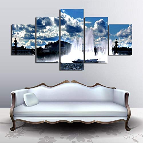 Tableau bleu ciel pour salon : toile moderne 5 pièces nature