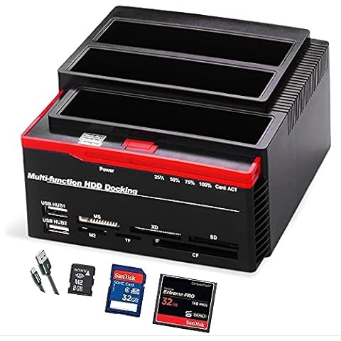 2.5"/3.5" USB 3.0 to 2 SATA Ports 1 IDE Port External HDD Hard Drive Docking Station Card Reader USB3.0 Hub with OTB/OTC Offline Cover